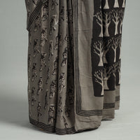Grey - Bindaas Art Block Printed Natural Dyed Cotton Saree 28