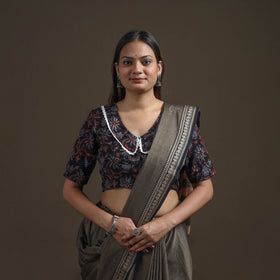 Ajrakh Hand Block Print Natural Dyed Cotton Readymade Blouse with Lace Work 09
