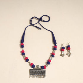 Navratri Special! Blue German Silver Thread Beads Necklace Set