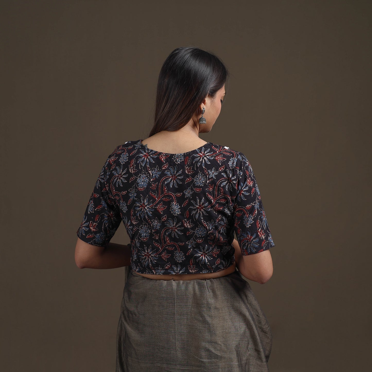 Ajrakh Hand Block Print Natural Dyed Cotton Readymade Blouse with Lace Work 09