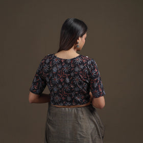 Ajrakh Hand Block Print Natural Dyed Cotton Readymade Blouse with Lace Work 09