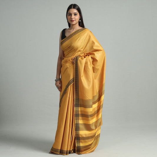 Yellow - Traditional Vidarbha Tussar Silk Cotton Handloom Saree with Woven Border 30
