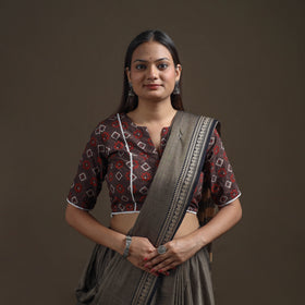 Ajrakh Hand Block Print Natural Dyed Cotton Readymade Blouse with Lace Work 02