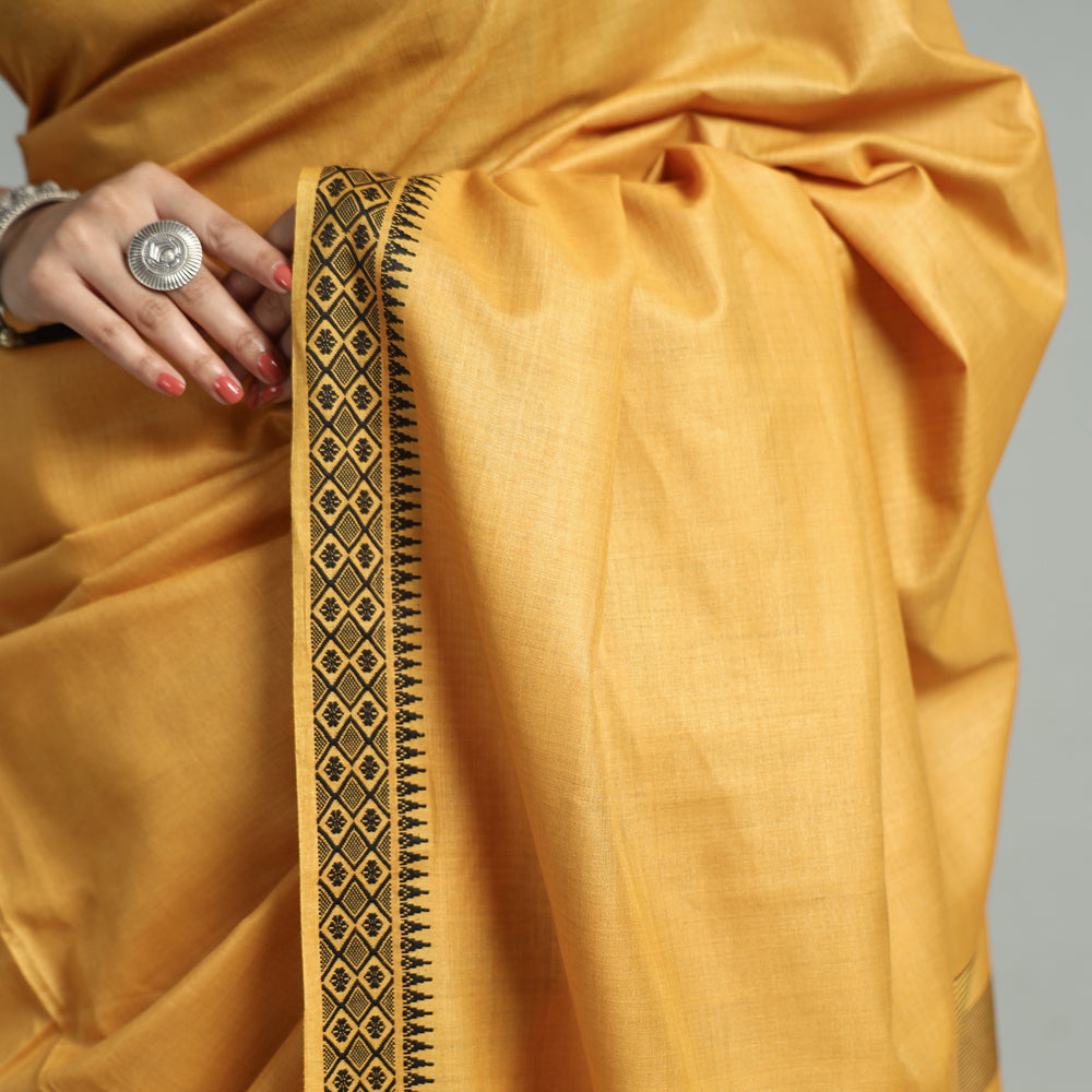 Yellow - Traditional Vidarbha Tussar Silk Cotton Handloom Saree with Woven Border 30