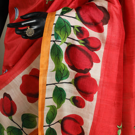 Red - handpainted bishnupuri silk bengal kantha embroidery