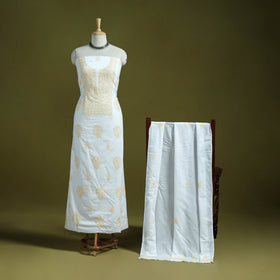 Lucknowi Hand Embroidered Chikankari Mul Cotton 2pc Unstitched Dress Material 19