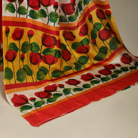 Red - handpainted bishnupuri silk bengal kantha embroidery