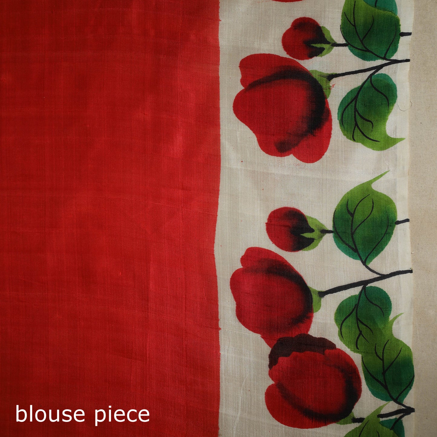 Red - handpainted bishnupuri silk bengal kantha embroidery