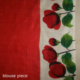 Red - handpainted bishnupuri silk bengal kantha embroidery