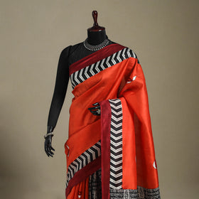 Red - handpainted bishnupuri silk bengal kantha embroidery