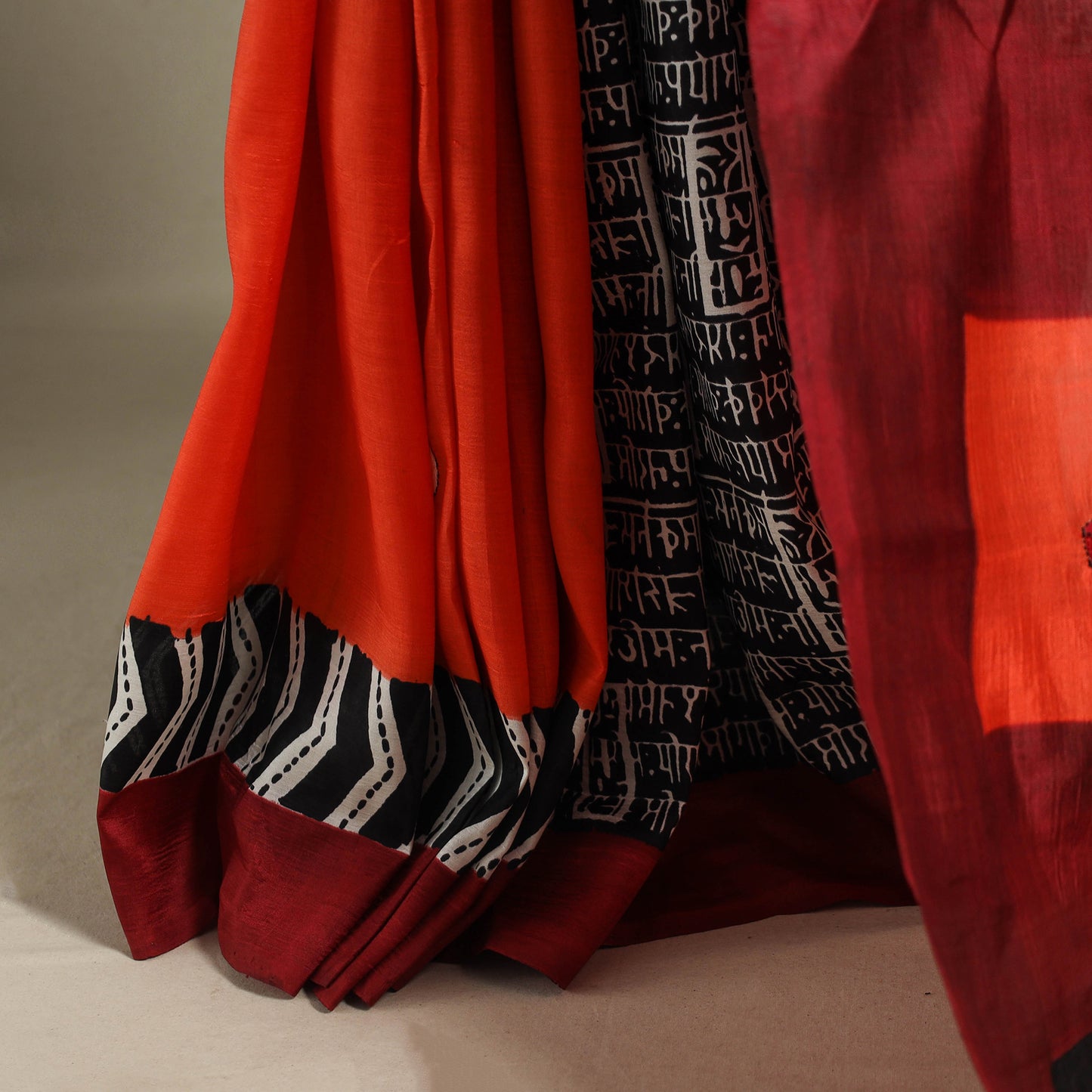 Red - handpainted bishnupuri silk bengal kantha embroidery