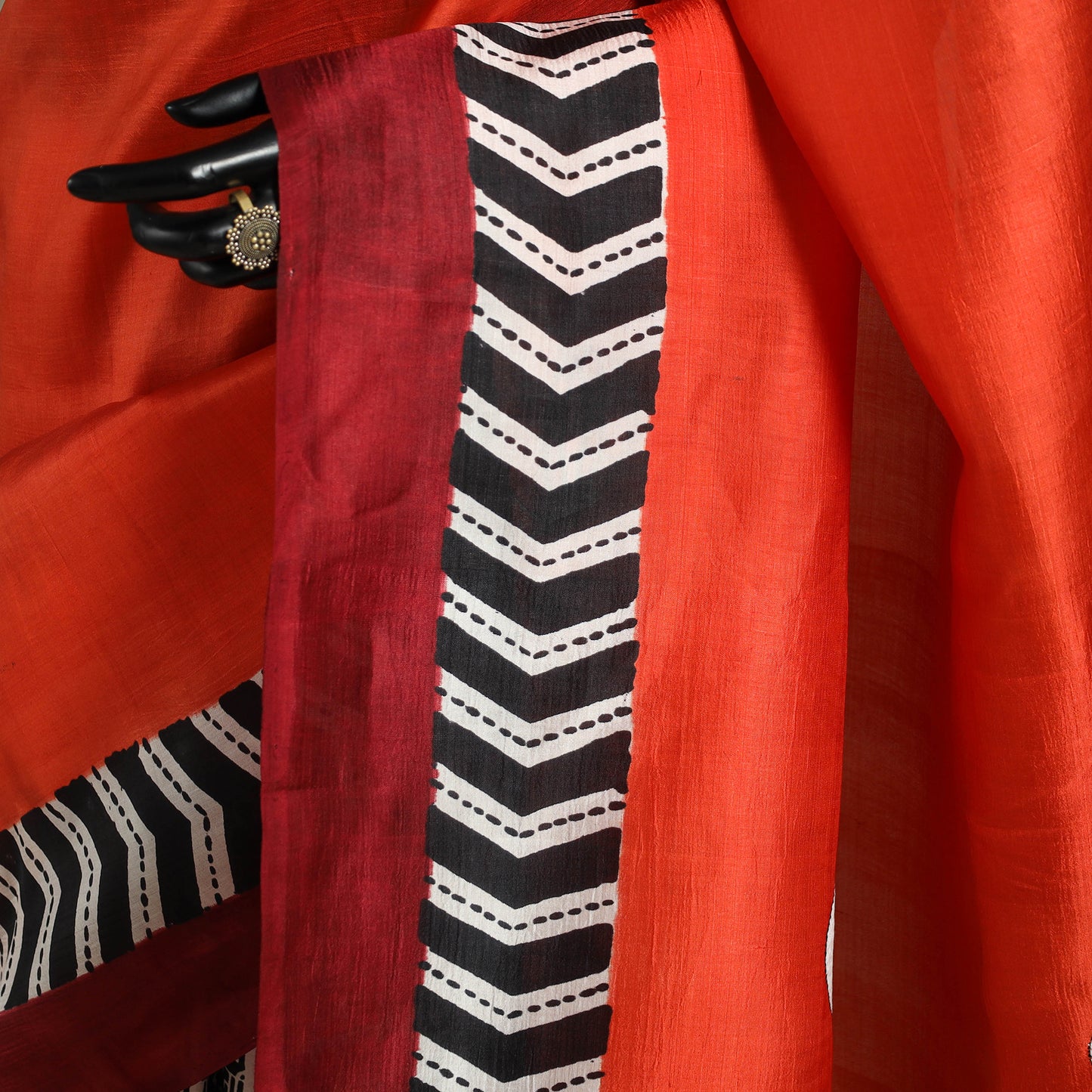 Red - handpainted bishnupuri silk bengal kantha embroidery