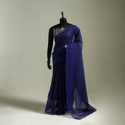Blue - Nazaakat Kota Doria Cotton Plain Saree with Blouse & Jewellery Set 44