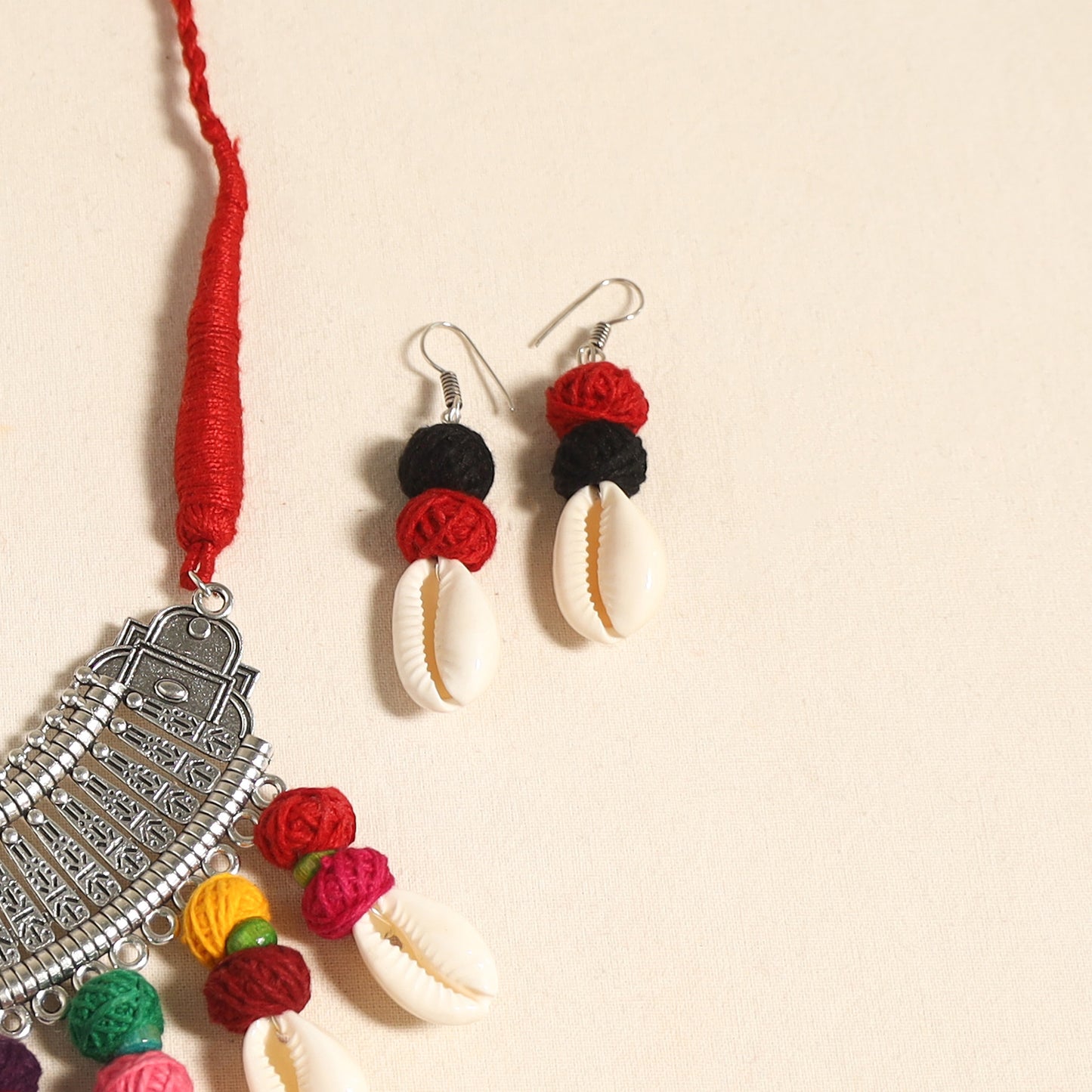 Navratri Special! Multicolor German Silver Shell & Thread Beads Necklace Set