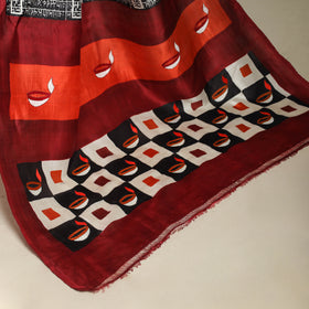 Red - handpainted bishnupuri silk bengal kantha embroidery