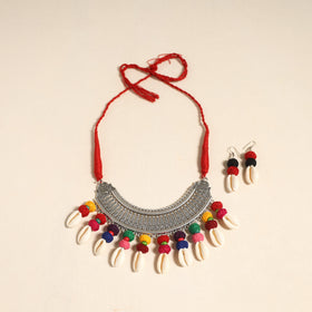 Navratri Special! Multicolor German Silver Shell & Thread Beads Necklace Set