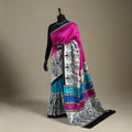 Pink - handpainted bishnupuri silk bengal kantha embroidery