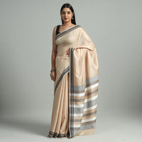 Beige - Traditional Vidarbha Tussar Silk Cotton Handloom Saree with Woven Border 32