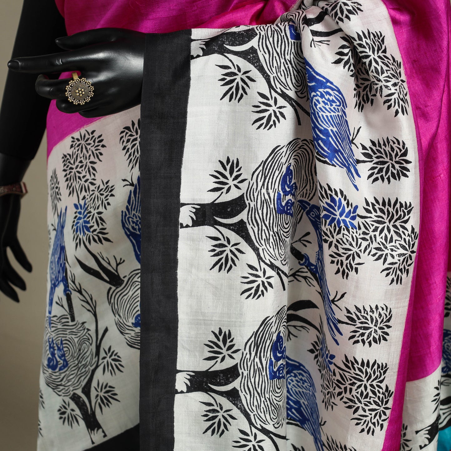 Pink - handpainted bishnupuri silk bengal kantha embroidery