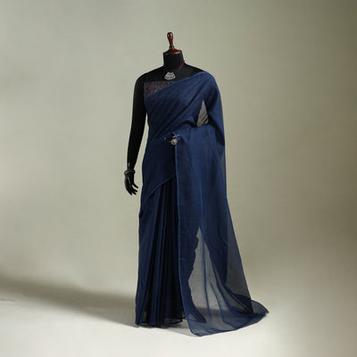 Blue - Nazaakat Kota Doria Cotton Plain Saree with Blouse & Jewellery Set 45