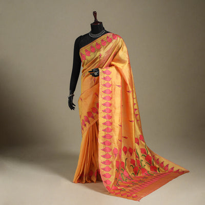 Orange - bengal hand embroidery banarasi silk handloom