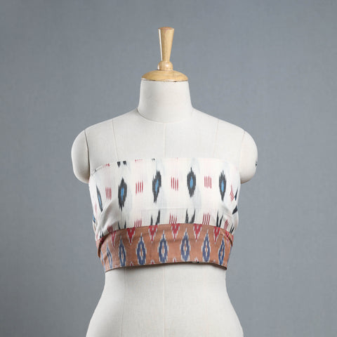 White - Cotton Pochampally Ikat Blouse Piece 19