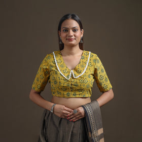 Ajrakh Hand Block Print Natural Dyed Cotton Readymade Blouse with Lace Work 08