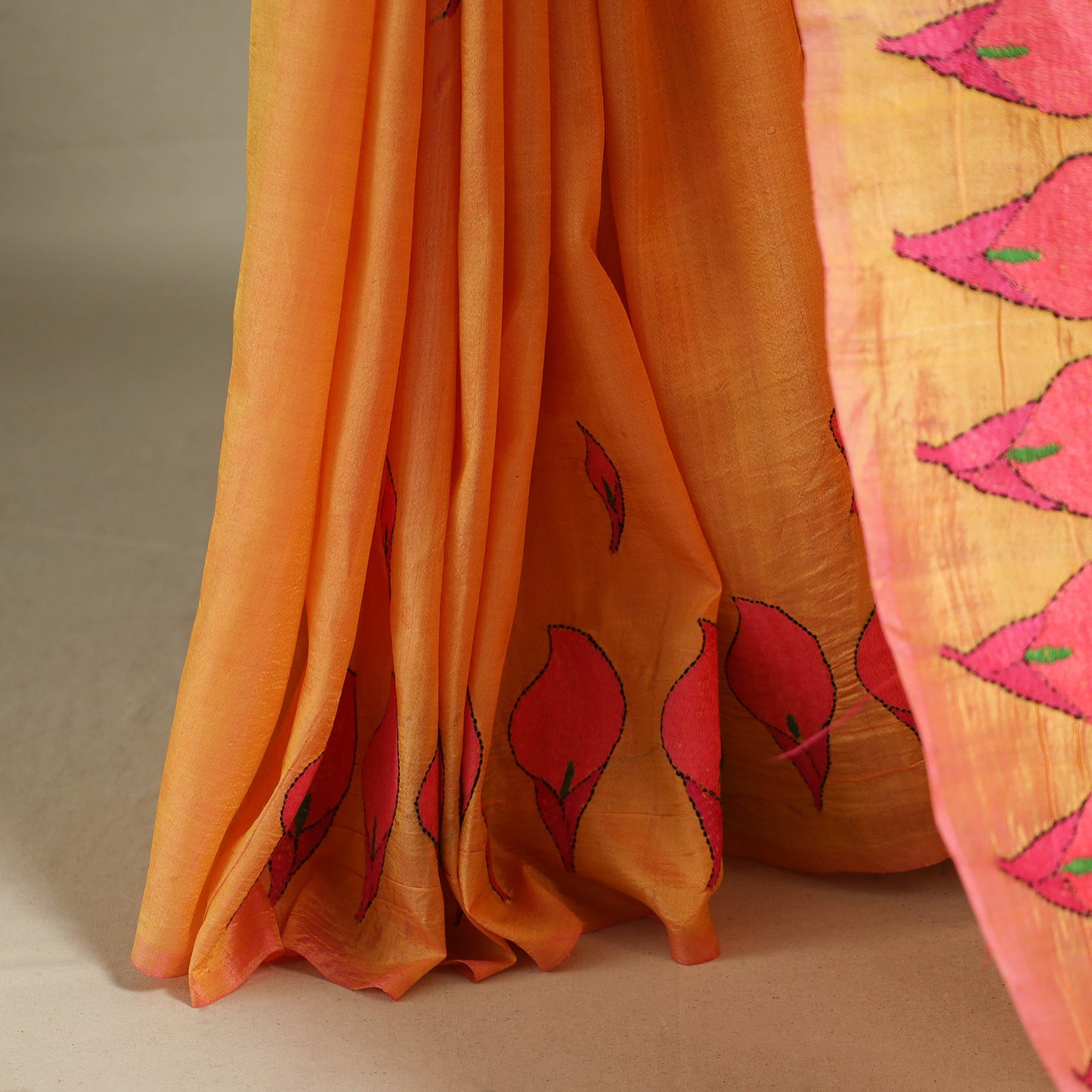 Orange - bengal hand embroidery banarasi silk handloom