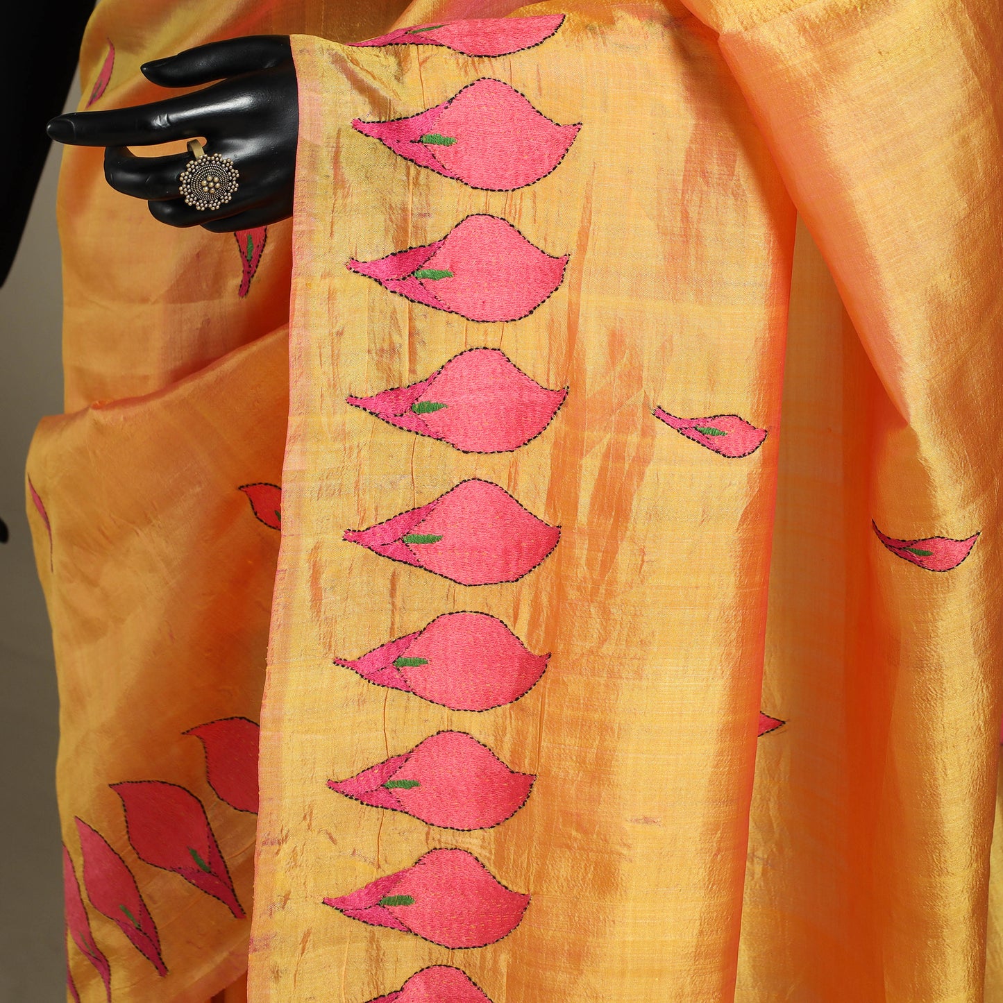 Orange - bengal hand embroidery banarasi silk handloom