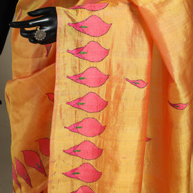 Orange - bengal hand embroidery banarasi silk handloom