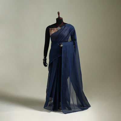 Blue - Nazaakat Kota Doria Cotton Plain Saree with Blouse & Jewellery Set 46