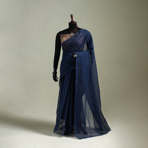 Blue - Nazaakat Kota Doria Cotton Plain Saree with Blouse & Jewellery Set 46