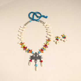 Navratri Special! Multicolor German Silver Shell & Thread Beads Necklace Set