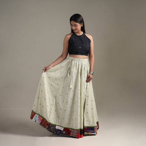 White - Jacquard 24 Kali Patchwork Cotton Long Skirt 09