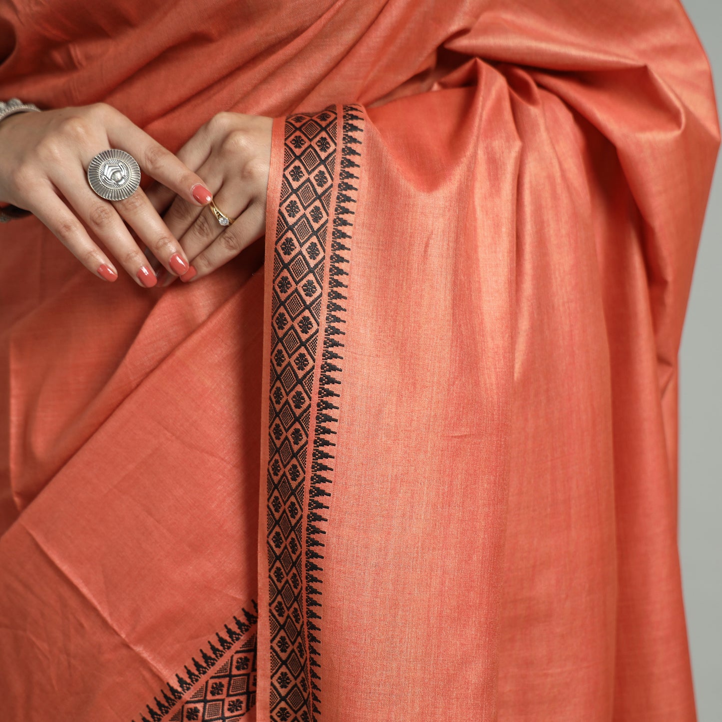 Brown - Traditional Vidarbha Tussar Silk Cotton Handloom Saree with Woven Border 33