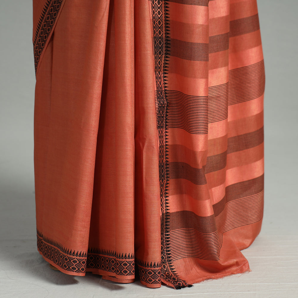 Orange - Traditional Vidarbha Tussar Silk Cotton Handloom Saree with Woven Border 33