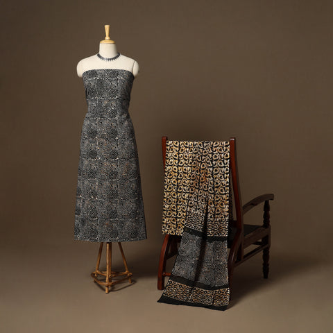 Black - 3pc cotton unstitched kutch batik dress material 20