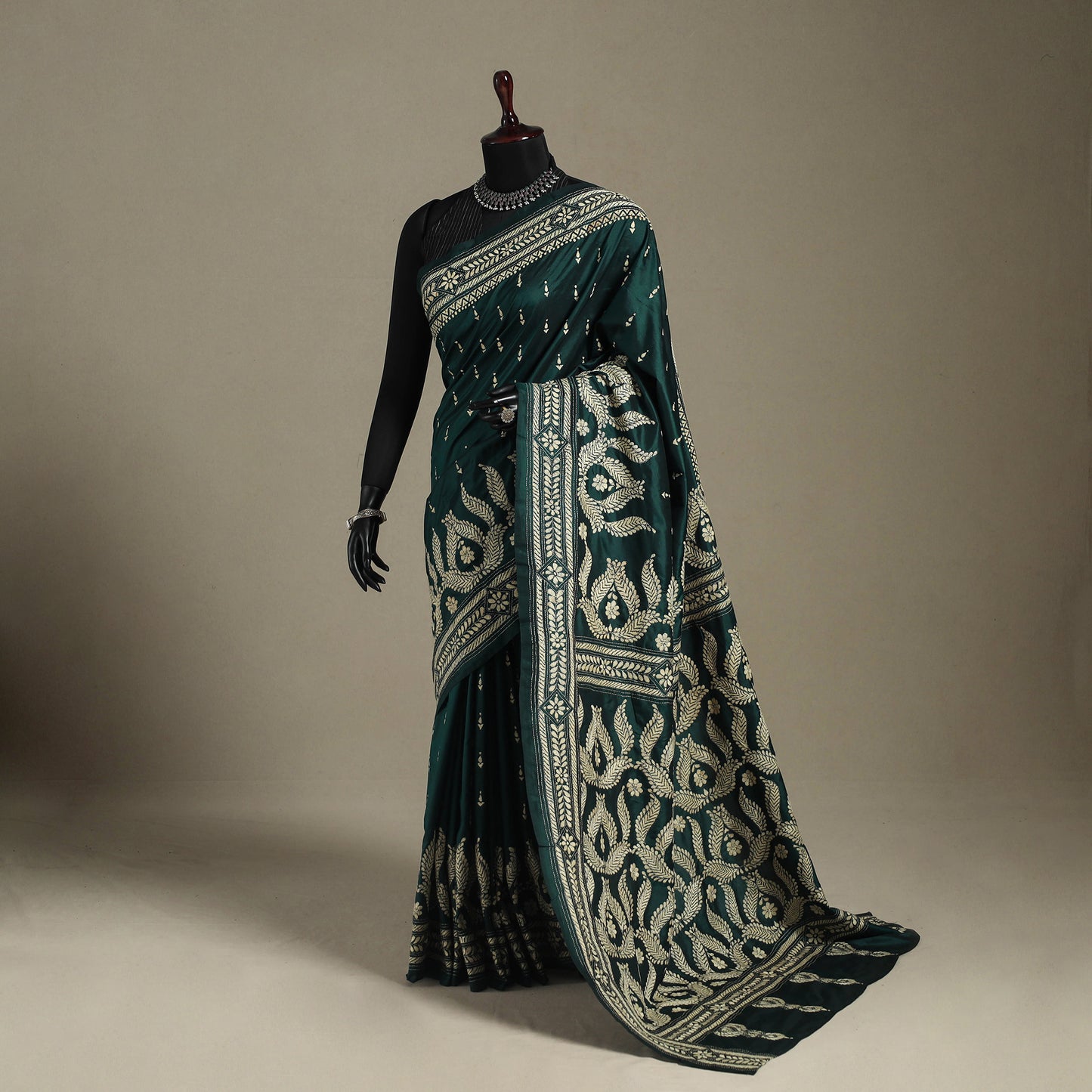 Green - bengal hand embroidery bangalore silk handloom