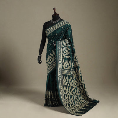 Green - bengal hand embroidery bangalore silk handloom