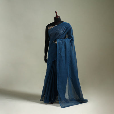 Blue - Nazaakat Kota Doria Cotton Plain Saree with Blouse & Jewellery Set 47