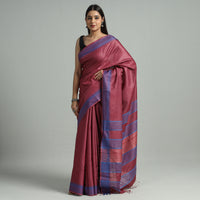 Maroon - Traditional Vidarbha Tussar Silk Cotton Handloom Saree with Woven Border 35