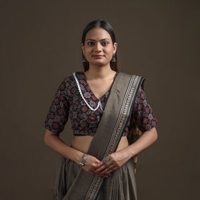 Ajrakh Hand Block Print Natural Dyed Cotton Readymade Blouse with Lace Work 07