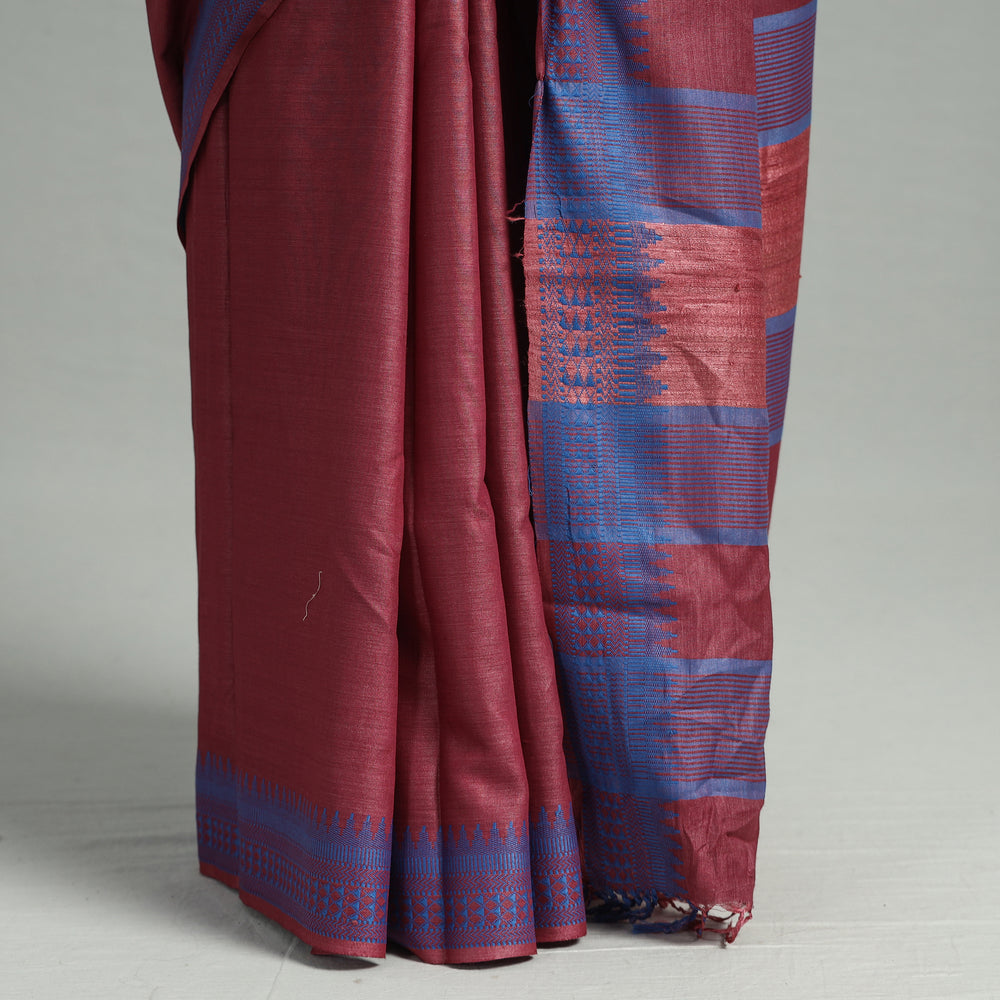 Maroon - Traditional Vidarbha Tussar Silk Cotton Handloom Saree with Woven Border 35