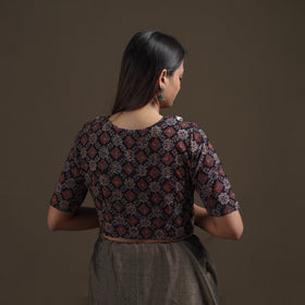 Ajrakh Hand Block Print Natural Dyed Cotton Readymade Blouse with Lace Work 07