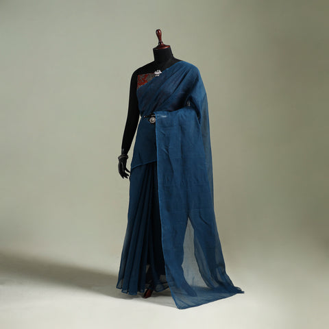 Blue - Nazaakat Kota Doria Cotton Plain Saree with Blouse & Jewellery Set 48