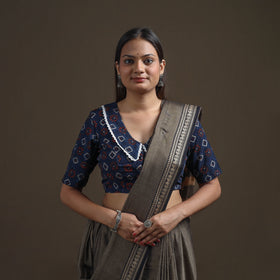Ajrakh Hand Block Print Natural Dyed Cotton Readymade Blouse with Lace Work 10