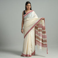 White - Traditional Vidarbha Tussar Silk Handloom Saree with Woven Border 36