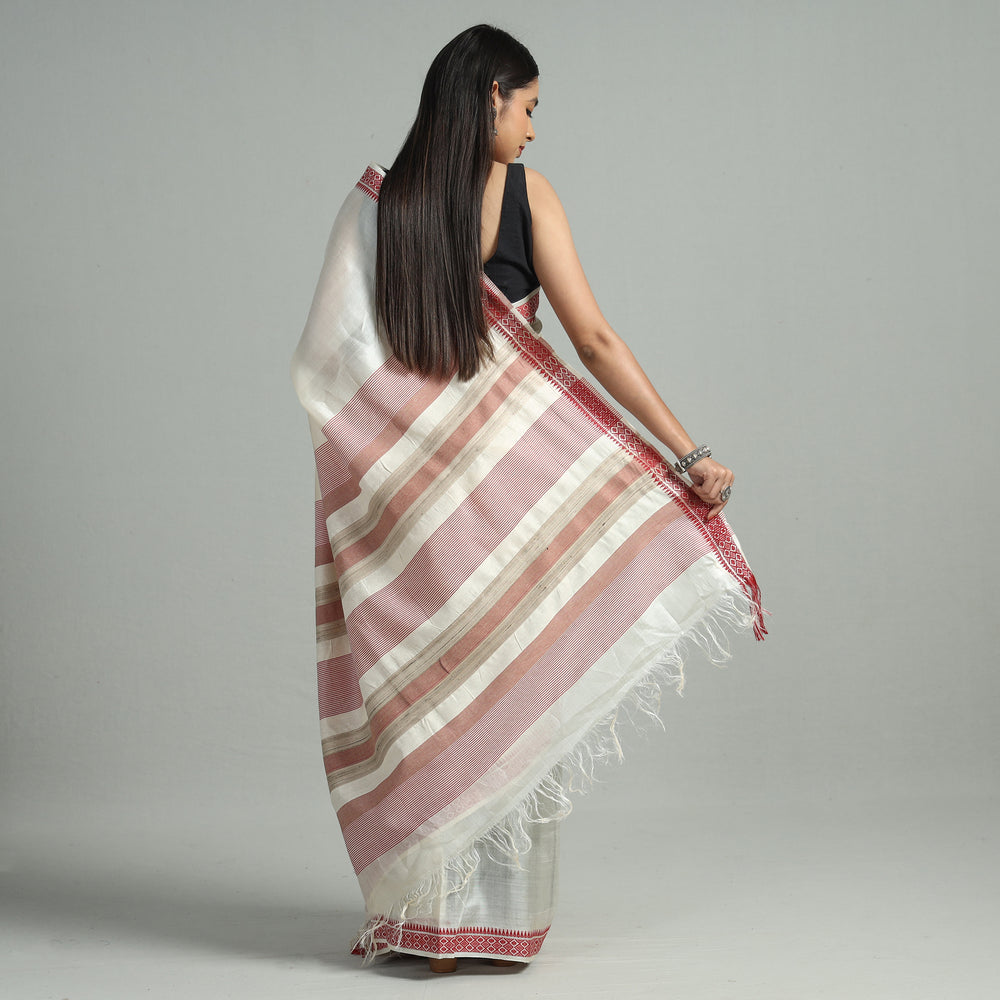 White - Traditional Vidarbha Tussar Silk Handloom Saree with Woven Border 36