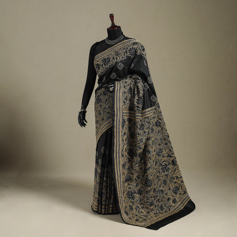 Black - bengal hand embroidery bangalore silk handloom