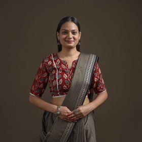 Ajrakh Hand Block Print Natural Dyed Cotton Readymade Blouse with Lace Work 05